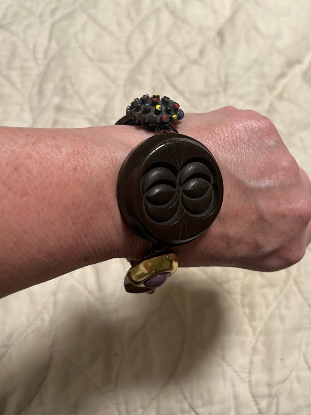 Chunky Brown Carved Resin Statement Bracelet